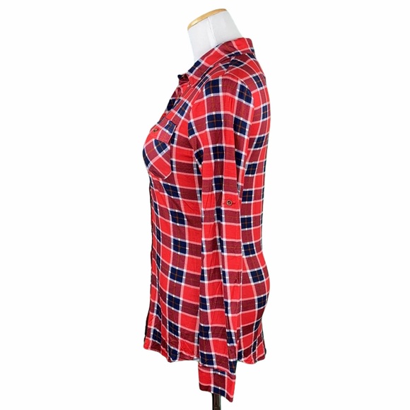 Red Plaid Flannel Button Down Shirt - Picture 7 of 9
